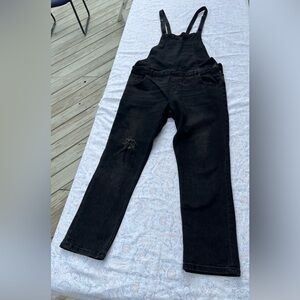 Zara Black Denim Overalls with‎ Distressed Detail